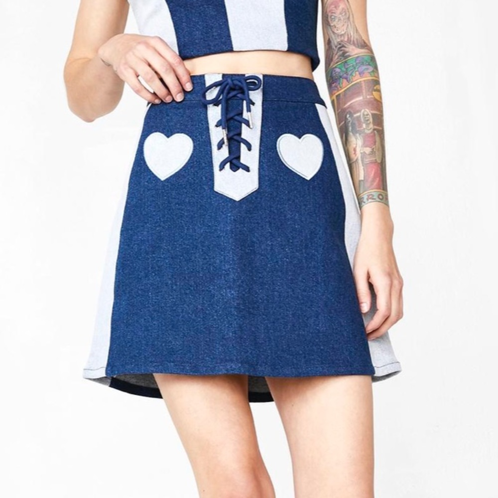 Lazy Oaf Double Denim Heart Skirt